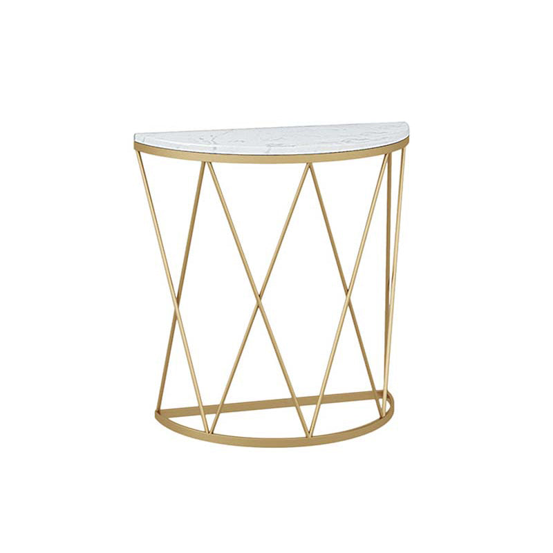 Glam Iron Sofa Table Scratch Resistant Frame Half Moon Stain Resistant Console Table 39"L x 12"W x 31"H White Clearhalo 'Console Tables' 'console_tables' 'Entry & Mudroom Furniture' 'furn' 'furn_console_tables' 'Furniture' 5514866