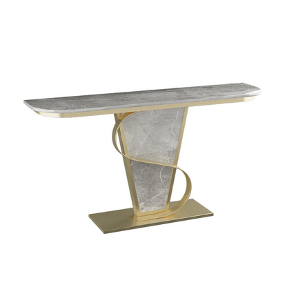 Glam Pedestal Slate Metal Sofa Console Table Half Moon Stain Resistant Console Table Gray Clearhalo 'Console Tables' 'console_tables' 'Entry & Mudroom Furniture' 'furn' 'furn_console_tables' 'Furniture' 5514877