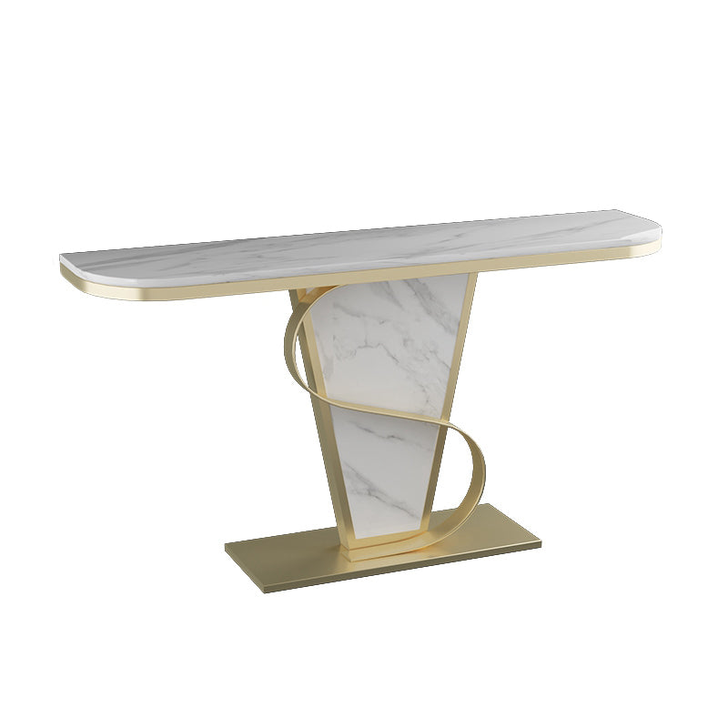 Glam Pedestal Slate Metal Sofa Console Table Half Moon Stain Resistant Console Table 31"L x 12"W x 31"H White Clearhalo 'Console Tables' 'console_tables' 'Entry & Mudroom Furniture' 'furn' 'furn_console_tables' 'Furniture' 5514881