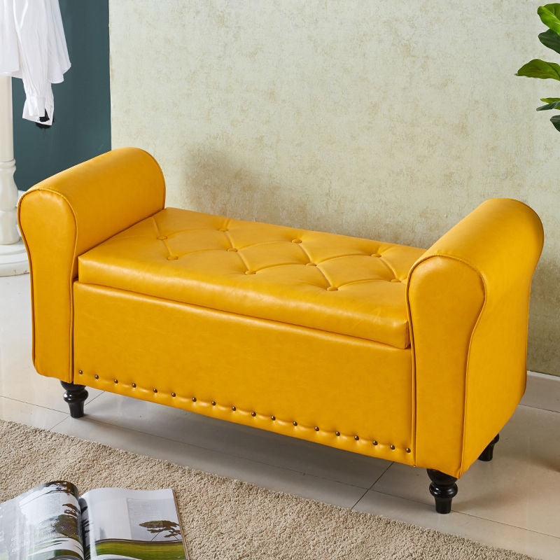 15.75 Inch Wide Bench Upholstered Modern Bench with Arms for Bedroom Yellow Clearhalo 'Benches' 'Chairs & Seating' 'furn' 'furn_benches' 'Furniture' 'Living Room Furniture' 5514993