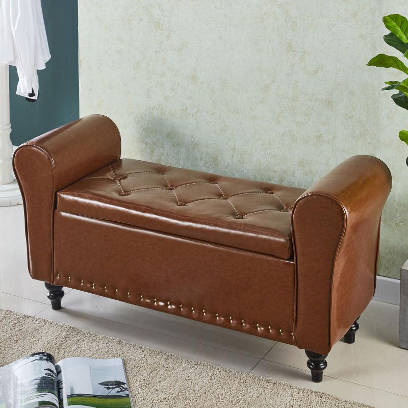 15.75 Inch Wide Bench Upholstered Modern Bench with Arms for Bedroom Brown Clearhalo 'Benches' 'Chairs & Seating' 'furn' 'furn_benches' 'Furniture' 'Living Room Furniture' 5514995