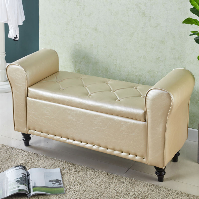 15.75 Inch Wide Bench Upholstered Modern Bench with Arms for Bedroom Champagne Clearhalo 'Benches' 'Chairs & Seating' 'furn' 'furn_benches' 'Furniture' 'Living Room Furniture' 5515006