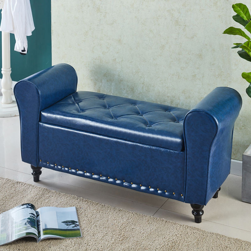 15.75 Inch Wide Bench Upholstered Modern Bench with Arms for Bedroom Dark Blue Clearhalo 'Benches' 'Chairs & Seating' 'furn' 'furn_benches' 'Furniture' 'Living Room Furniture' 5515009