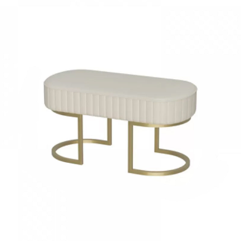 17.7" H Cushioned Ottoman Bench Glam Metal Seating Bench with Legs 31.5"L x 16"W x 18"H Off-White Clearhalo 'Benches' 'Chairs & Seating' 'furn' 'furn_benches' 'Furniture' 'Living Room Furniture' 5515059