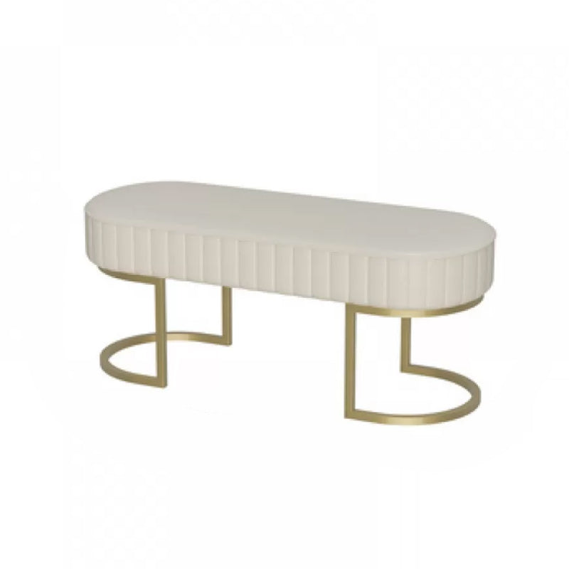 17.7" H Cushioned Ottoman Bench Glam Metal Seating Bench with Legs 39"L x 16"W x 18"H Off-White Clearhalo 'Benches' 'Chairs & Seating' 'furn' 'furn_benches' 'Furniture' 'Living Room Furniture' 5515061