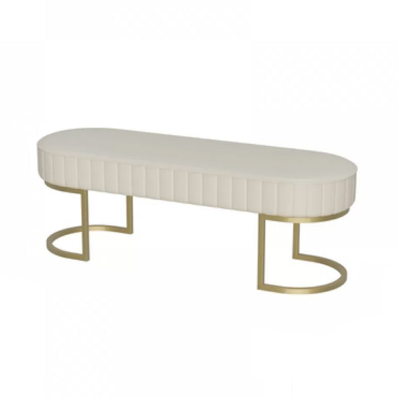 17.7" H Cushioned Ottoman Bench Glam Metal Seating Bench with Legs 47"L x 16"W x 18"H Off-White Clearhalo 'Benches' 'Chairs & Seating' 'furn' 'furn_benches' 'Furniture' 'Living Room Furniture' 5515063