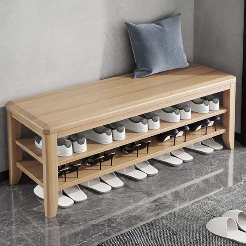 Rectangle 11.8" Wide Entryway Bench with Storage Solid Wood Seating Bench in Rubberwood 47"L x 12"W x 16.5"H Natural Clearhalo 'Benches' 'Chairs & Seating' 'furn' 'furn_benches' 'Furniture' 'Living Room Furniture' 5515399