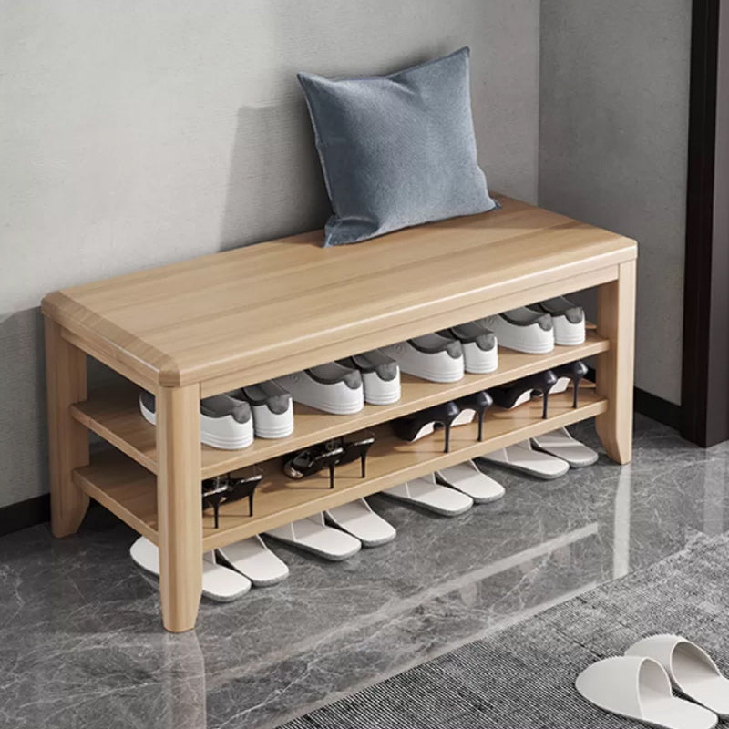 Rectangle 11.8" Wide Entryway Bench with Storage Solid Wood Seating Bench in Rubberwood 39"L x 12"W x 17"H Natural Clearhalo 'Benches' 'Chairs & Seating' 'furn' 'furn_benches' 'Furniture' 'Living Room Furniture' 5515401