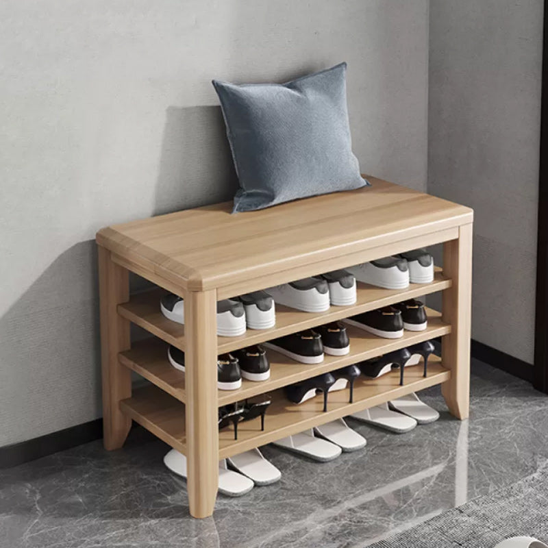 Rectangle 11.8" Wide Entryway Bench with Storage Solid Wood Seating Bench in Rubberwood 31.5"L x 12"W x 20"H Natural Clearhalo 'Benches' 'Chairs & Seating' 'furn' 'furn_benches' 'Furniture' 'Living Room Furniture' 5515402