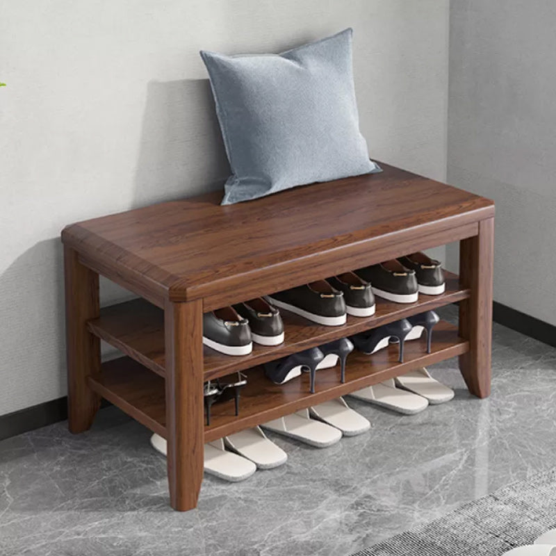 Rectangle 11.8" Wide Entryway Bench with Storage Solid Wood Seating Bench in Rubberwood 31"L x 12"W x 17"H Nut-Brown Clearhalo 'Benches' 'Chairs & Seating' 'furn' 'furn_benches' 'Furniture' 'Living Room Furniture' 5515408