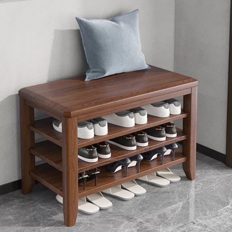 Rectangle 11.8" Wide Entryway Bench with Storage Solid Wood Seating Bench in Rubberwood 31.5"L x 12"W x 20"H Nut-Brown Clearhalo 'Benches' 'Chairs & Seating' 'furn' 'furn_benches' 'Furniture' 'Living Room Furniture' 5515412