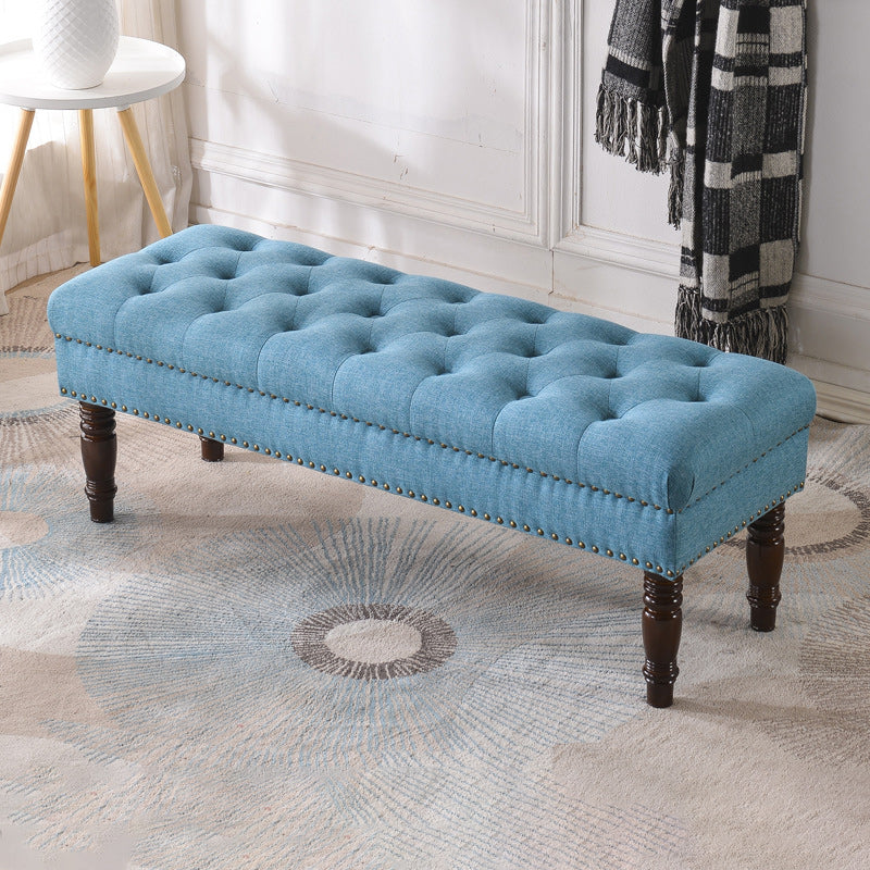 Foam Cushioned Bench 39.37" L x 15.75" W x 17.72" H Modern Bench with Nailheads Aqua Clearhalo 'Benches' 'Chairs & Seating' 'furn' 'furn_benches' 'Furniture' 'Living Room Furniture' 5515423