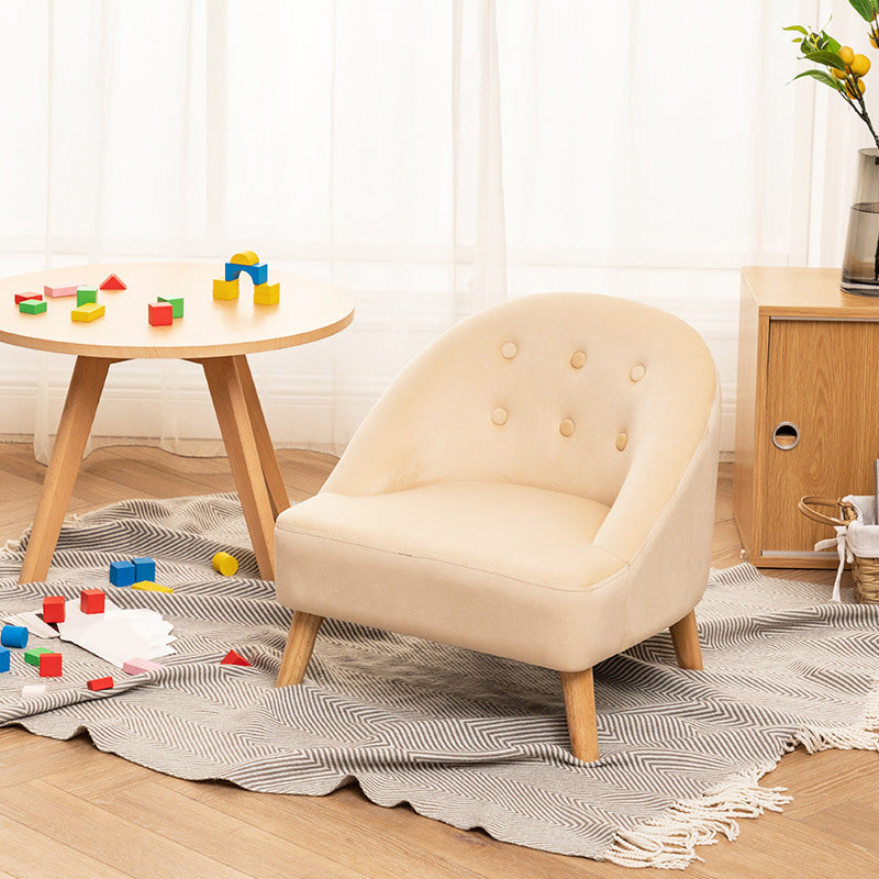 Buttoned Armchair with Basic Four Legs and Sloped Arms Chair Off-White Velvet Clearhalo 'Accent Chairs' 'accent_chairs' 'Chairs & Seating' 'furn' 'furn_accent_chairs' 'Furniture' 'Living Room Furniture' 5515642