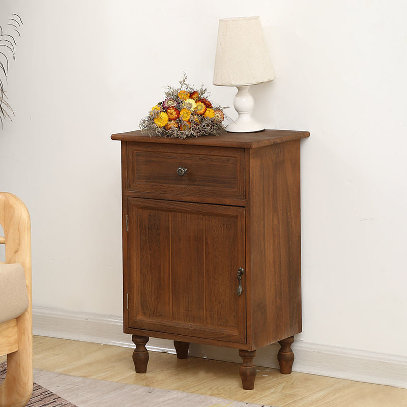 Industrial Accent Cabinet with 1 Door Turned Legs Storage Cabinet with Drawers 18"L x 12"W x 26"H Walnut Clearhalo 'Cabinets & Chests' 'cabinets_chests' 'furn' 'furn_cabinets_chests' 'Furniture' 'Living Room Furniture' 5515808