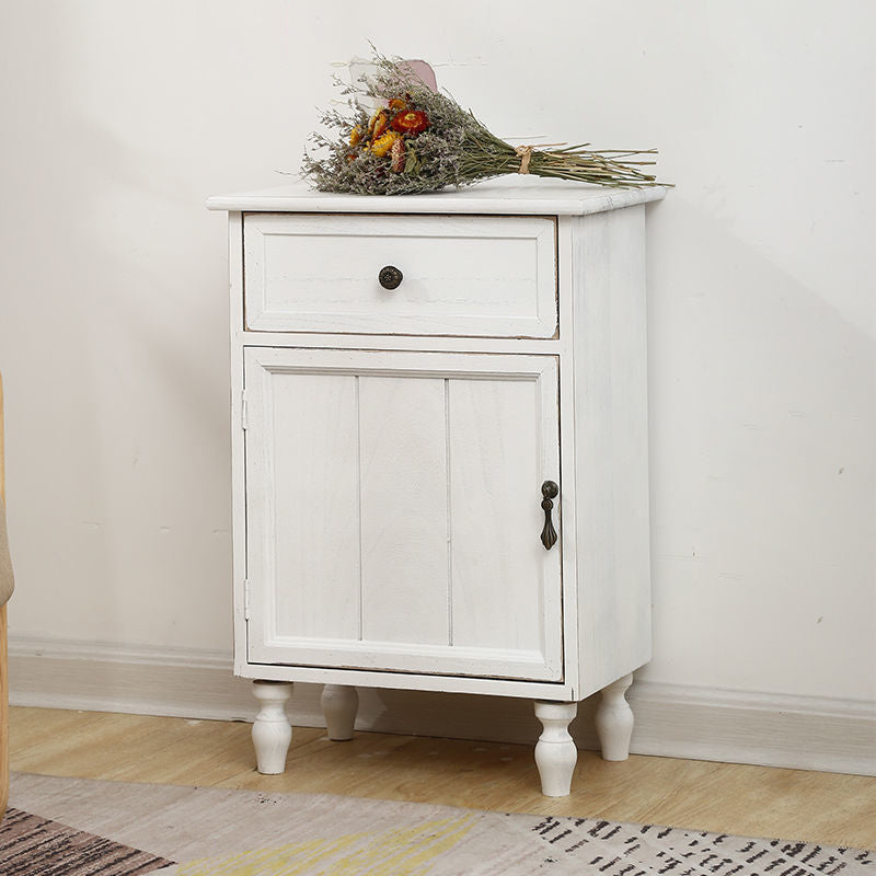 Industrial Accent Cabinet with 1 Door Turned Legs Storage Cabinet with Drawers 18"L x 12"W x 26"H White Clearhalo 'Cabinets & Chests' 'cabinets_chests' 'furn' 'furn_cabinets_chests' 'Furniture' 'Living Room Furniture' 5515809