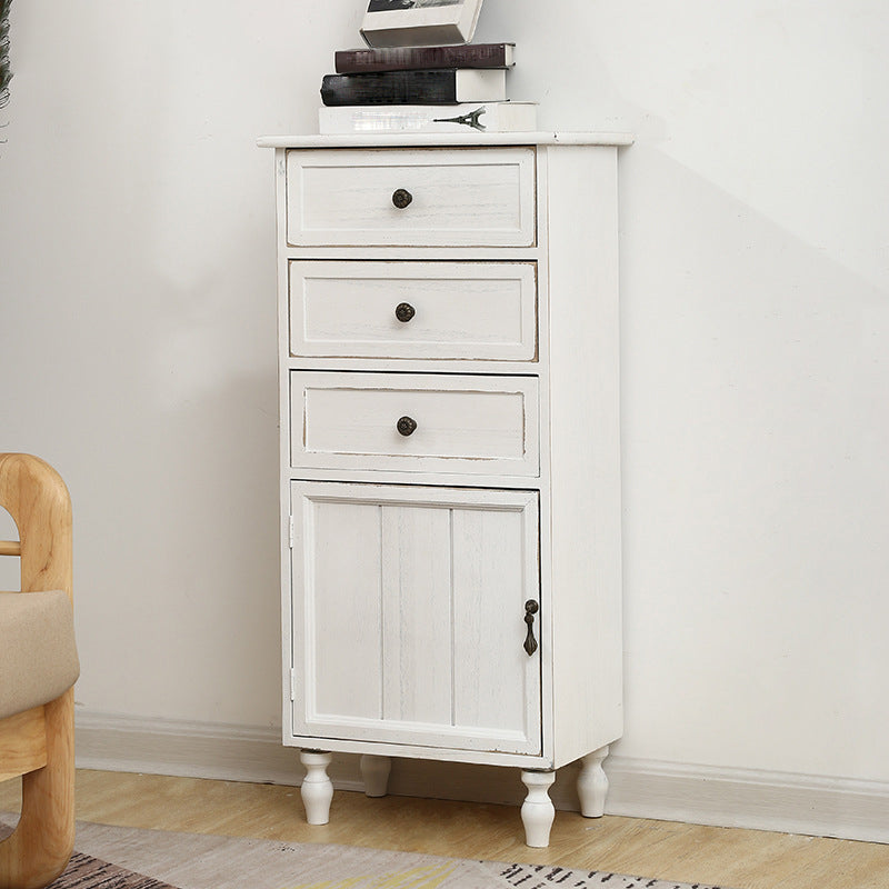 Industrial Accent Cabinet with 1 Door Turned Legs Storage Cabinet with Drawers 18"L x 12"W x 38"H White Clearhalo 'Cabinets & Chests' 'cabinets_chests' 'furn' 'furn_cabinets_chests' 'Furniture' 'Living Room Furniture' 5515810