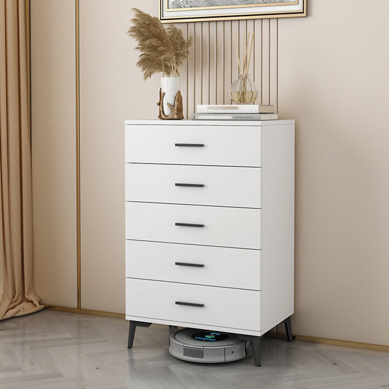 White Wooden Accent Cabinet with Door Modern Chest with 5 Drawers