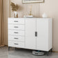 White Wooden Accent Cabinet with Door Modern Chest with 5 Drawers