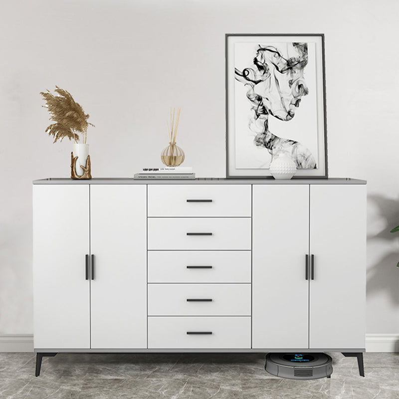 White Wooden Accent Cabinet with Door Modern Chest with 5 Drawers