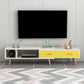 Scandinavian Style Wood TV Stand Enclosed Storage Stand Console with Drawers 81"L x 12"W x 16.5"H White-Yellow Clearhalo 'furn' 'furn_tv_stands_entertainment_centers' 'Furniture' 'Living Room Furniture' 'TV Stands & Entertainment Centers' 'TV Stands & Media Storage Furniture' 'tv_stands_entertainment_centers' 5516117