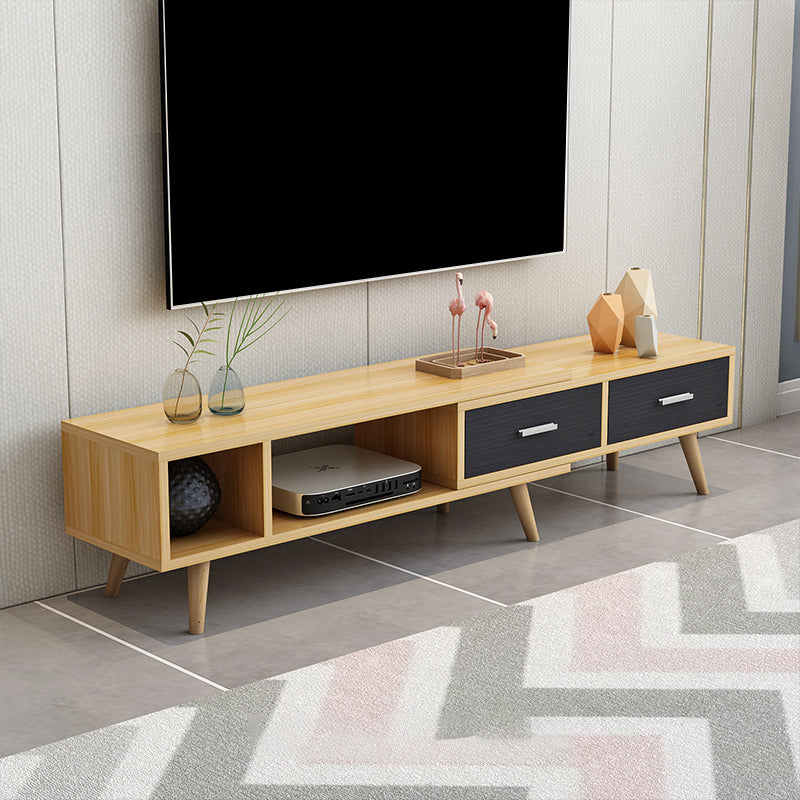 Scandinavian Style Wood TV Stand Enclosed Storage Stand Console with Drawers 81"L x 12"W x 16.5"H Natural Wood Black Clearhalo 'furn' 'furn_tv_stands_entertainment_centers' 'Furniture' 'Living Room Furniture' 'TV Stands & Entertainment Centers' 'TV Stands & Media Storage Furniture' 'tv_stands_entertainment_centers' 5516120