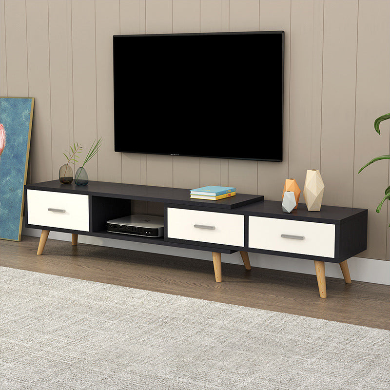 Scandinavian Style Wood TV Stand Enclosed Storage Stand Console with Drawers 85"L x 12"W x 16.5"H White-Black Clearhalo 'furn' 'furn_tv_stands_entertainment_centers' 'Furniture' 'Living Room Furniture' 'TV Stands & Entertainment Centers' 'TV Stands & Media Storage Furniture' 'tv_stands_entertainment_centers' 5516130
