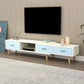 Scandinavian Style Wood TV Stand Enclosed Storage Stand Console with Drawers 85"L x 12"W x 16.5"H White-Blue Clearhalo 'furn' 'furn_tv_stands_entertainment_centers' 'Furniture' 'Living Room Furniture' 'TV Stands & Entertainment Centers' 'TV Stands & Media Storage Furniture' 'tv_stands_entertainment_centers' 5516132