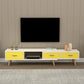 Scandinavian Style Wood TV Stand Enclosed Storage Stand Console with Drawers 85"L x 12"W x 16.5"H White-Yellow Clearhalo 'furn' 'furn_tv_stands_entertainment_centers' 'Furniture' 'Living Room Furniture' 'TV Stands & Entertainment Centers' 'TV Stands & Media Storage Furniture' 'tv_stands_entertainment_centers' 5516134