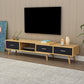 Scandinavian Style Wood TV Stand Enclosed Storage Stand Console with Drawers 85"L x 12"W x 16.5"H Natural Wood Black Clearhalo 'furn' 'furn_tv_stands_entertainment_centers' 'Furniture' 'Living Room Furniture' 'TV Stands & Entertainment Centers' 'TV Stands & Media Storage Furniture' 'tv_stands_entertainment_centers' 5516135