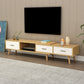 Scandinavian Style Wood TV Stand Enclosed Storage Stand Console with Drawers 85"L x 12"W x 16.5"H Natural Wood White Clearhalo 'furn' 'furn_tv_stands_entertainment_centers' 'Furniture' 'Living Room Furniture' 'TV Stands & Entertainment Centers' 'TV Stands & Media Storage Furniture' 'tv_stands_entertainment_centers' 5516138