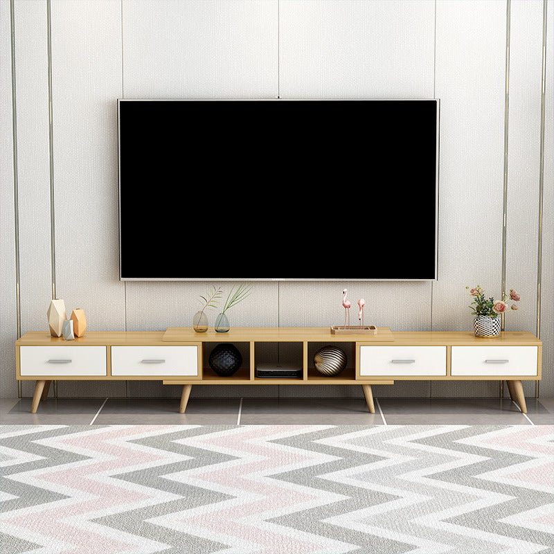 Scandinavian Style Wood TV Stand Enclosed Storage Stand Console with Drawers 125"L x 12"W x 16.5"H Natural Wood White Clearhalo 'furn' 'furn_tv_stands_entertainment_centers' 'Furniture' 'Living Room Furniture' 'TV Stands & Entertainment Centers' 'TV Stands & Media Storage Furniture' 'tv_stands_entertainment_centers' 5516142