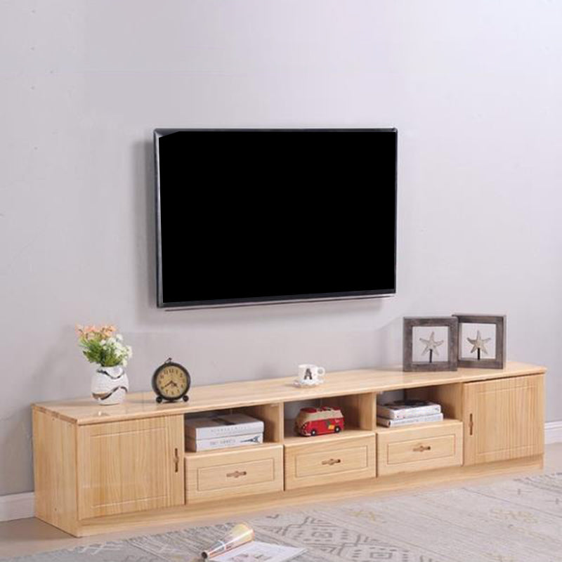 Scandinavian Pine Wood TV Media Stand Natural Wood Media Console with Drawers 79"L x 14"W x 20"H Clearhalo 'furn' 'furn_tv_stands_entertainment_centers' 'Furniture' 'Living Room Furniture' 'TV Stands & Entertainment Centers' 'TV Stands & Media Storage Furniture' 'tv_stands_entertainment_centers' 5516243