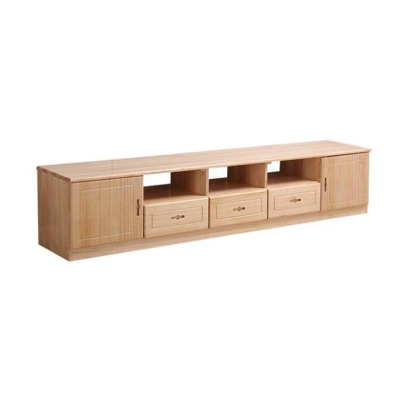 Scandinavian Pine Wood TV Media Stand Natural Wood Media Console with Drawers 94.5"L x 14"W x 20"H Clearhalo 'furn' 'furn_tv_stands_entertainment_centers' 'Furniture' 'Living Room Furniture' 'TV Stands & Entertainment Centers' 'TV Stands & Media Storage Furniture' 'tv_stands_entertainment_centers' 5516246