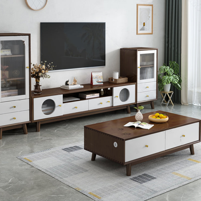 17.72"H TV Stand Contemporary Style Solid Wood TV Console with 2 Drawers Clearhalo 'furn' 'furn_tv_stands_entertainment_centers' 'Furniture' 'Living Room Furniture' 'TV Stands & Entertainment Centers' 'TV Stands & Media Storage Furniture' 'tv_stands_entertainment_centers' 5516385