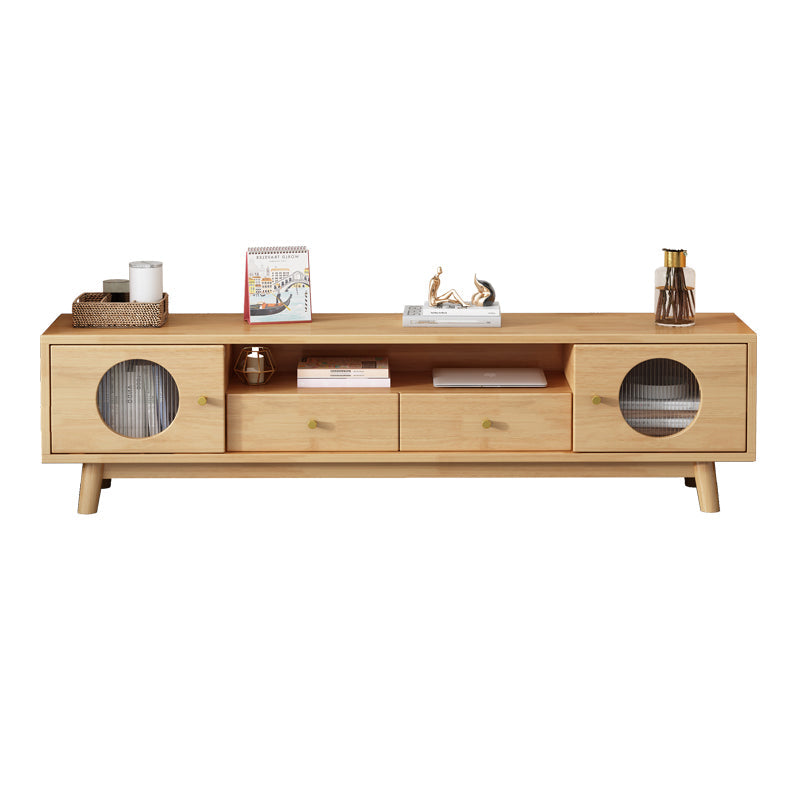 17.72"H TV Stand Contemporary Style Solid Wood TV Console with 2 Drawers Natural Clearhalo 'furn' 'furn_tv_stands_entertainment_centers' 'Furniture' 'Living Room Furniture' 'TV Stands & Entertainment Centers' 'TV Stands & Media Storage Furniture' 'tv_stands_entertainment_centers' 5516387