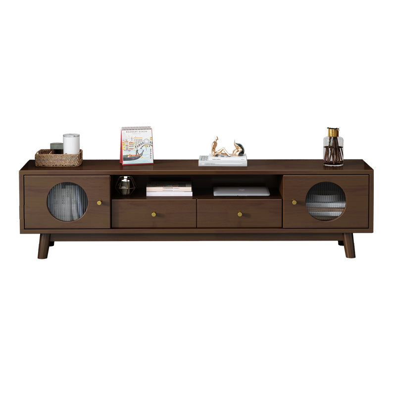 17.72"H TV Stand Contemporary Style Solid Wood TV Console with 2 Drawers Walnut Clearhalo 'furn' 'furn_tv_stands_entertainment_centers' 'Furniture' 'Living Room Furniture' 'TV Stands & Entertainment Centers' 'TV Stands & Media Storage Furniture' 'tv_stands_entertainment_centers' 5516392