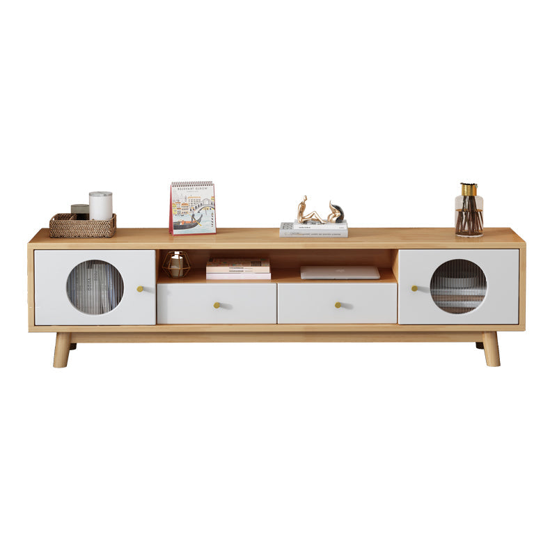 17.72"H TV Stand Contemporary Style Solid Wood TV Console with 2 Drawers Natural Wood White Clearhalo 'furn' 'furn_tv_stands_entertainment_centers' 'Furniture' 'Living Room Furniture' 'TV Stands & Entertainment Centers' 'TV Stands & Media Storage Furniture' 'tv_stands_entertainment_centers' 5516393