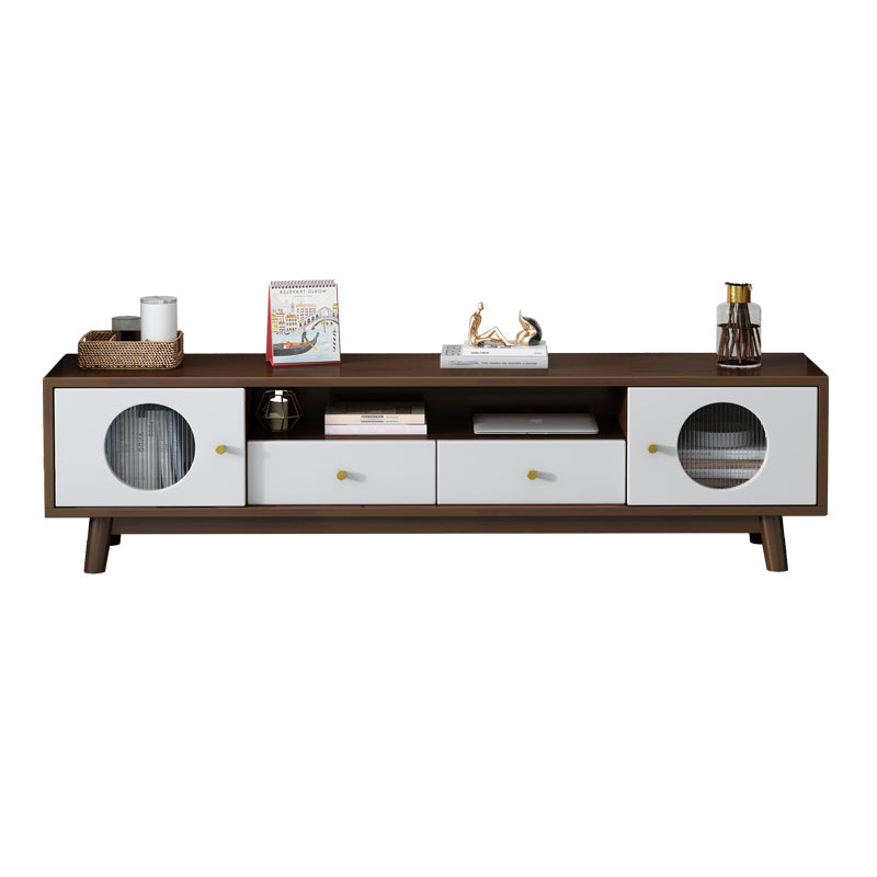 17.72"H TV Stand Contemporary Style Solid Wood TV Console with 2 Drawers Walnut White Clearhalo 'furn' 'furn_tv_stands_entertainment_centers' 'Furniture' 'Living Room Furniture' 'TV Stands & Entertainment Centers' 'TV Stands & Media Storage Furniture' 'tv_stands_entertainment_centers' 5516394