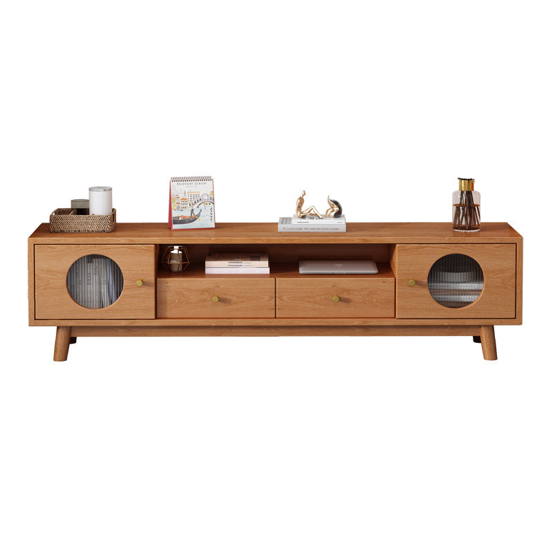 17.72"H TV Stand Contemporary Style Solid Wood TV Console with 2 Drawers Cherry Wood Clearhalo 'furn' 'furn_tv_stands_entertainment_centers' 'Furniture' 'Living Room Furniture' 'TV Stands & Entertainment Centers' 'TV Stands & Media Storage Furniture' 'tv_stands_entertainment_centers' 5516395