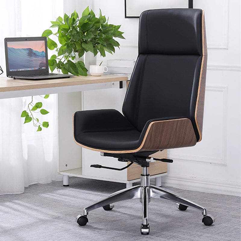 Faux Leather Adjustable Task Chair Silver Metal Base Contemporary Office Chair Clearhalo 'furn' 'furn_office_chair' 'Furniture' 'Office Chairs' 'Office Furniture' 'office_chair' 5516422
