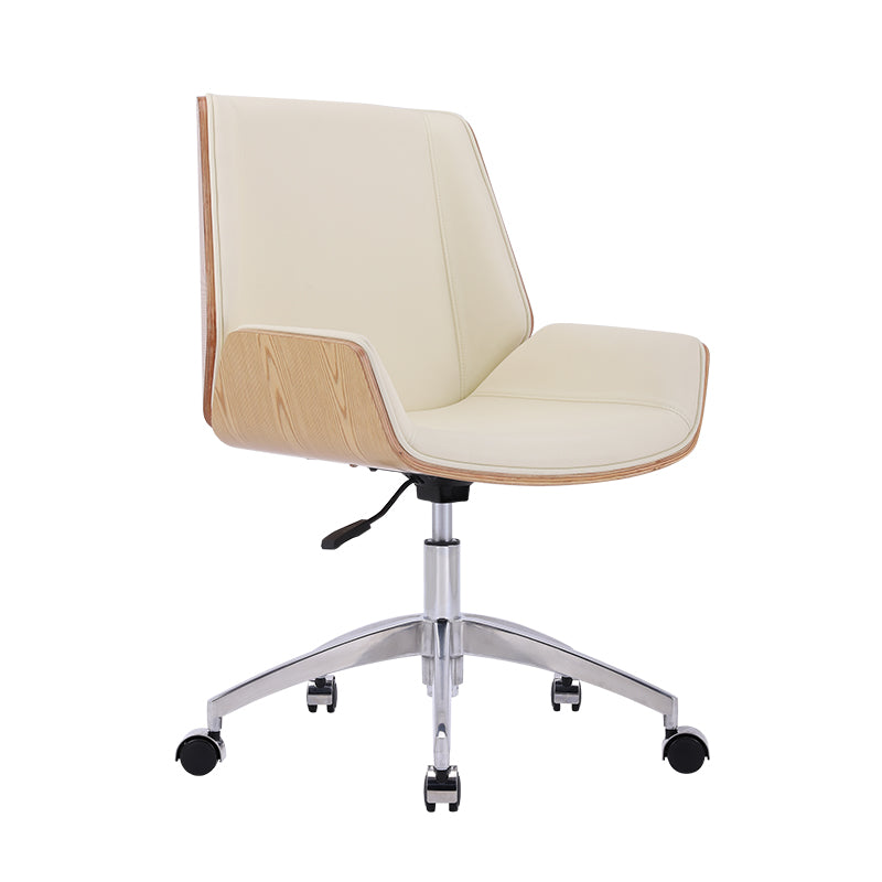 Faux Leather Adjustable Task Chair Silver Metal Base Contemporary Office Chair White Mid-Back (14-22 in.) Clearhalo 'furn' 'furn_office_chair' 'Furniture' 'Office Chairs' 'Office Furniture' 'office_chair' 5516425