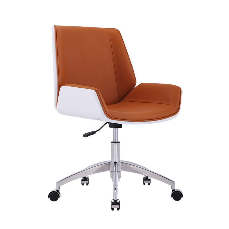 Faux Leather Adjustable Task Chair Silver Metal Base Contemporary Office Chair Yellow-Brown Mid-Back (14-22 in.) Clearhalo 'furn' 'furn_office_chair' 'Furniture' 'Office Chairs' 'Office Furniture' 'office_chair' 5516427