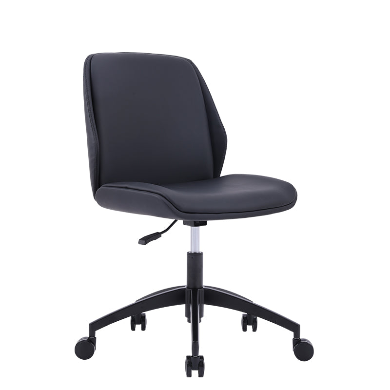 Faux Leather Adjustable Task Chair Silver Metal Base Contemporary Office Chair Matte Black Mid-Back (14-22 in.) Clearhalo 'furn' 'furn_office_chair' 'Furniture' 'Office Chairs' 'Office Furniture' 'office_chair' 5516431