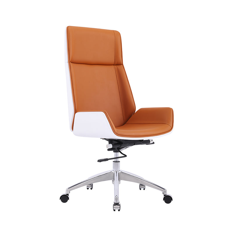 Faux Leather Adjustable Task Chair Silver Metal Base Contemporary Office Chair Yellow-Brown High-Back (Over 22 in.) Clearhalo 'furn' 'furn_office_chair' 'Furniture' 'Office Chairs' 'Office Furniture' 'office_chair' 5516434