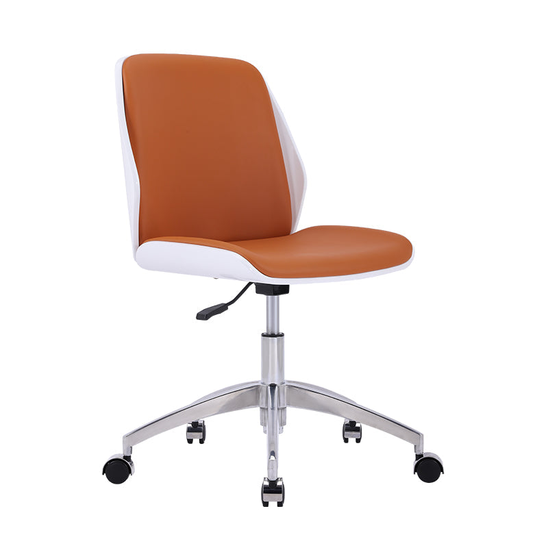 Faux Leather Adjustable Task Chair Silver Metal Base Contemporary Office Chair Red Brown Mid-Back (14-22 in.) Clearhalo 'furn' 'furn_office_chair' 'Furniture' 'Office Chairs' 'Office Furniture' 'office_chair' 5516437