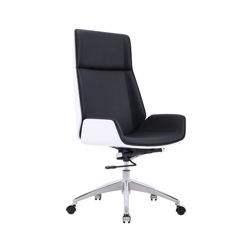 Faux Leather Adjustable Task Chair Silver Metal Base Contemporary Office Chair Black White High-Back (Over 22 in.) Clearhalo 'furn' 'furn_office_chair' 'Furniture' 'Office Chairs' 'Office Furniture' 'office_chair' 5516444