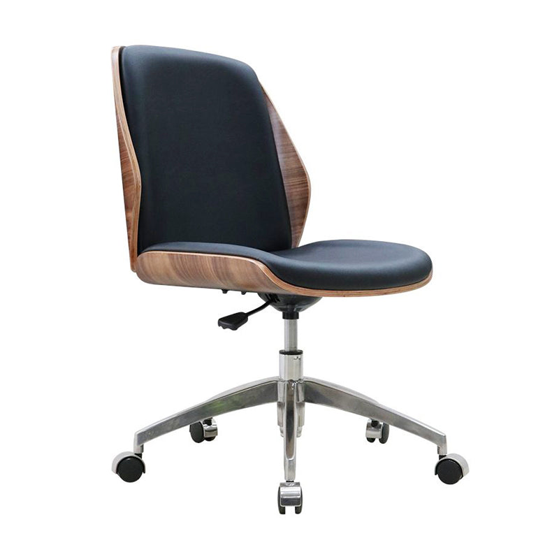 Faux Leather Adjustable Task Chair Silver Metal Base Contemporary Office Chair Dark Blue-Black Mid-Back (14-22 in.) Clearhalo 'furn' 'furn_office_chair' 'Furniture' 'Office Chairs' 'Office Furniture' 'office_chair' 5516448