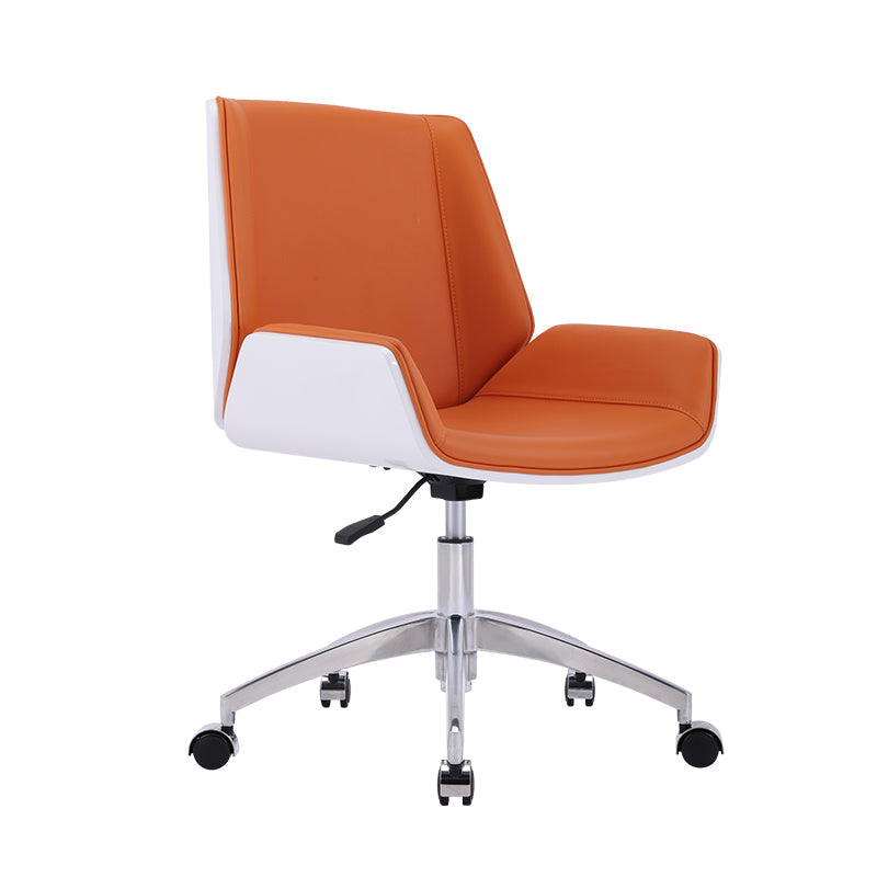 Faux Leather Adjustable Task Chair Silver Metal Base Contemporary Office Chair Orange Mid-Back (14-22 in.) Clearhalo 'furn' 'furn_office_chair' 'Furniture' 'Office Chairs' 'Office Furniture' 'office_chair' 5516449