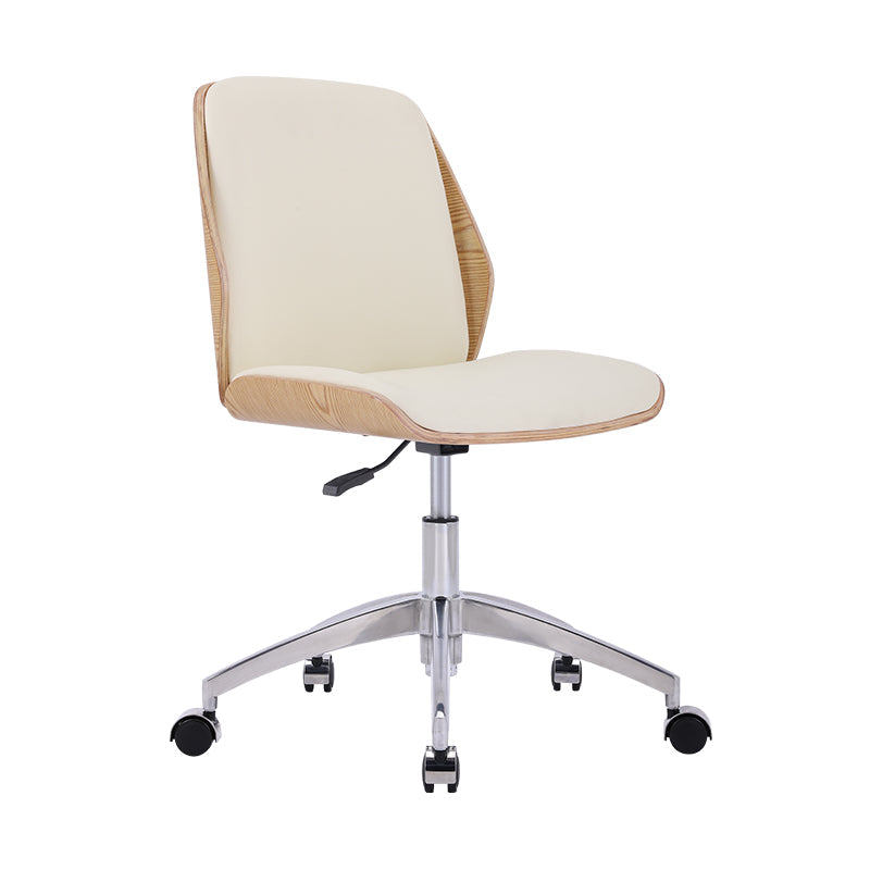 Faux Leather Adjustable Task Chair Silver Metal Base Contemporary Office Chair Gloss White Mid-Back (14-22 in.) Clearhalo 'furn' 'furn_office_chair' 'Furniture' 'Office Chairs' 'Office Furniture' 'office_chair' 5516450