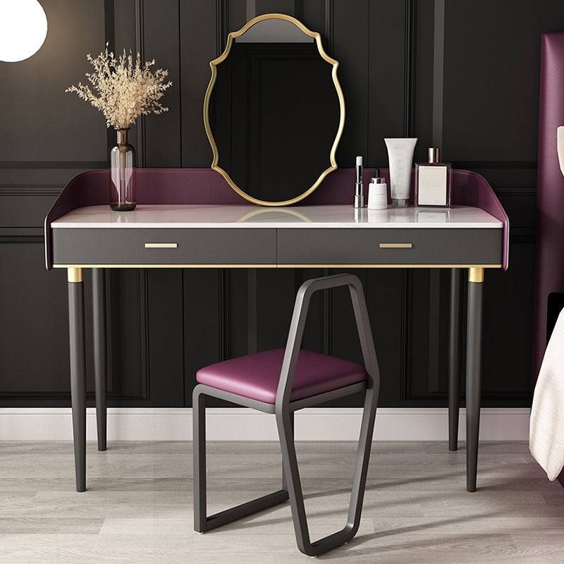 Solid Wood Vanity Luxurious Stone Top Dressing Table in Purple Makeup Vanity & Mirror & Stools Marble Clearhalo 'Bedroom Furniture' 'furn' 'furn_makeup_vanities' 'Furniture' 'Makeup Vanities' 'makeup_vanities' 5516458
